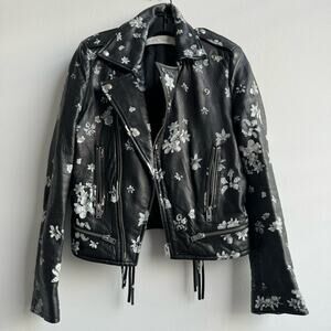 IRO Leather Moto Jacket w/ Metallic Floral Hand Painted Print - 36
